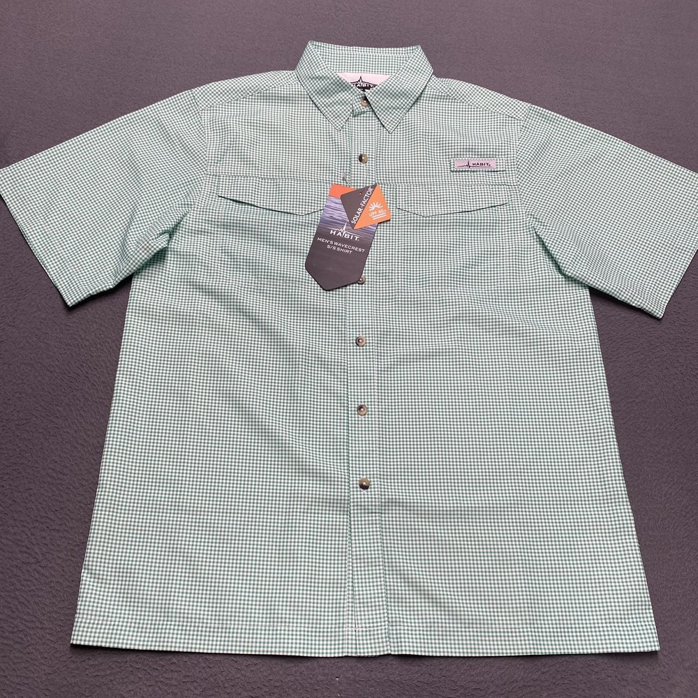 Habit Shirt Mens Medium Blarney Seafarer Check‎ Wavecrest Short Sleeve UPF 40+